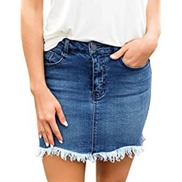 luvamia Denim Mini Skorts Rokken voor Vrouwen Elastische Split Hoge